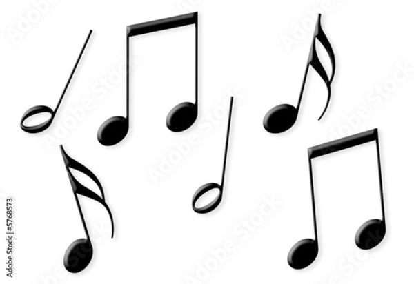 Fototapeta Eight random shiny black music notes isolated on white