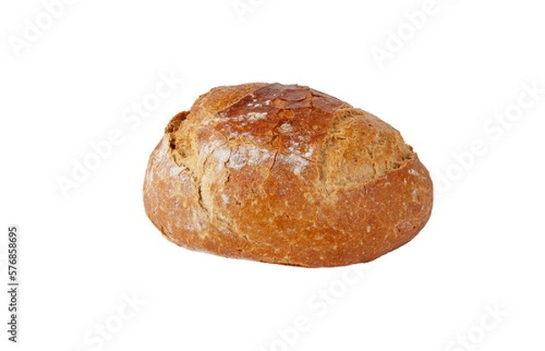 Fototapeta Rye and wheat brown sourdough bread round loaf with crispy crust isolated transparent png. 