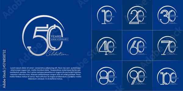 Fototapeta set of anniversary logotype silver color with silver swoosh for special celebration event