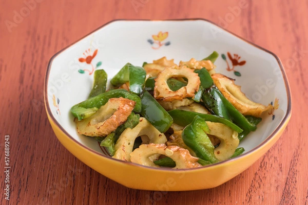 Obraz ピーマンと竹輪の炒め物