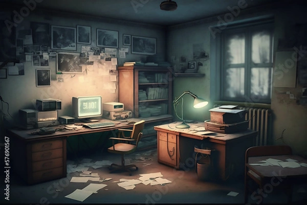 Obraz interrogation room with PC