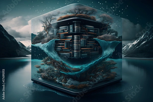 Fototapeta Storage as a service or SaaS concept for cloud data storage in online platforms like AWS, Digital Ocean. Generative AI