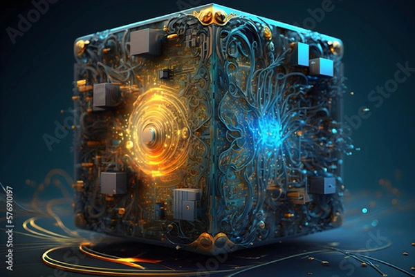 Fototapeta Quantum Cryptography Microprocessor or Microchip for Quantum Resistant Computing - Concept Illustration. Generative AI