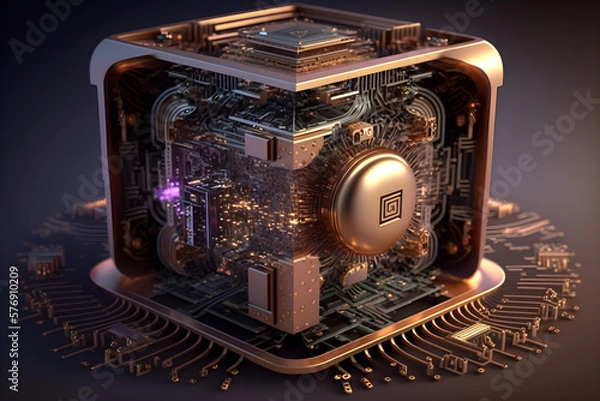 Fototapeta Quantum Computing Microprocessor or Microchip for Quantum cryptography - Concept Illustration. Generative AI