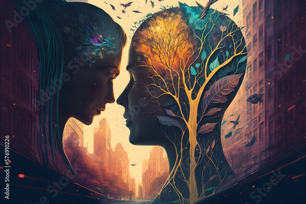 Fototapeta Empathy, Sympathy or Compassion emotional understanding between people or couples for psychological and mental health. Generative AI