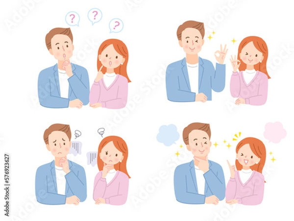 Obraz 若い夫婦の表情バリエーションイラスト素材セット