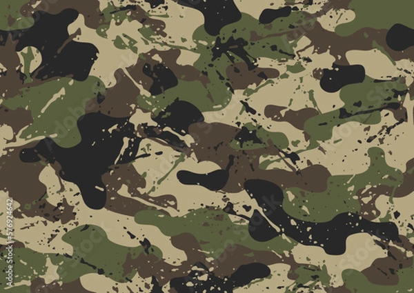 Fototapeta Grunge camouflage texture seamless pattern. Abstract modern endless military camo background for fabric and fashion textile print. Vector illustration.