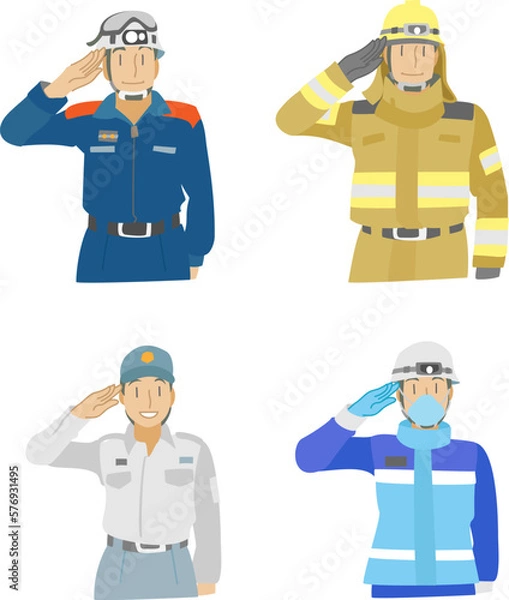 Obraz 敬礼する消防署で働く人々の素材