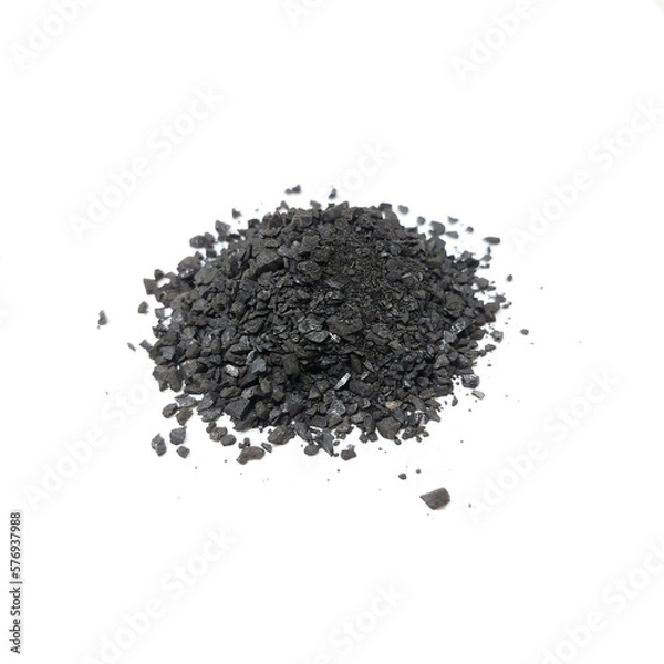 Fototapeta Anthracite commonly used in the water filtration to remove impurities and improve water quality. Anthracite known as hard black coal is acompact variety of coal. Isolated on white background