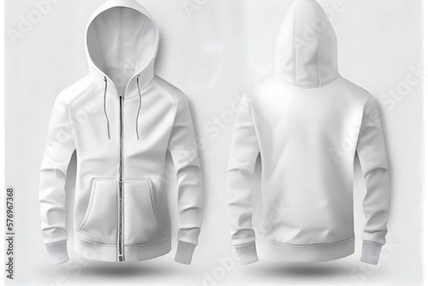 Obraz 白いジャケットに白いジャケット、白い背景に分離された空白の白いパーカー。 モックアップ準備完了テンプレート、generative ai