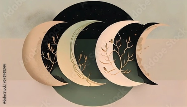 Fototapeta illustration of an background with three phases of the moon goddess, generative ai, the Maiden, the Mother, and the Crone