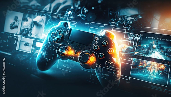 Fototapeta Video game concept horizontal banner. Generative AI illustration.