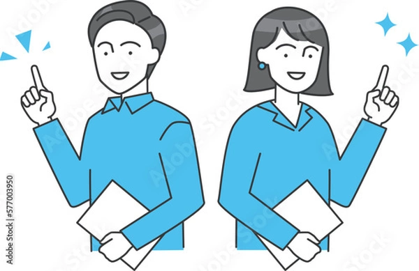 Obraz ビジネスパーソン（男性・女性）が指差しをしているベクターイラスト