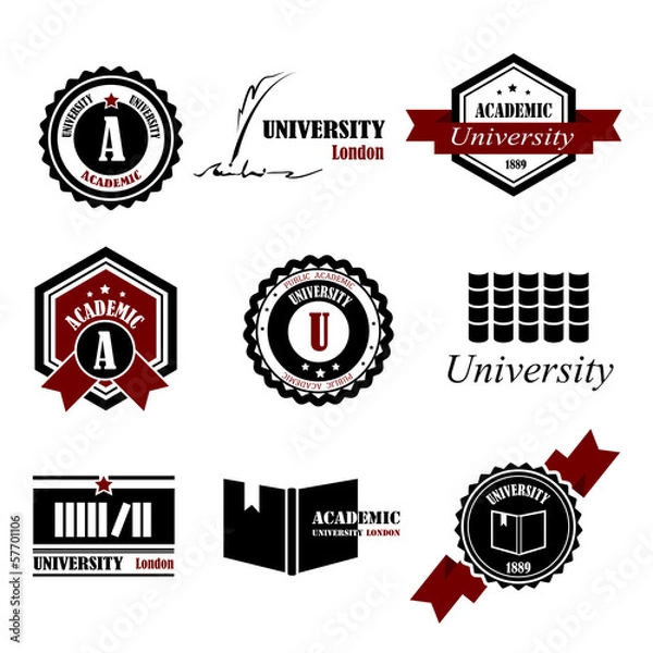 Fototapeta University Labels Set - Isolated On White Background