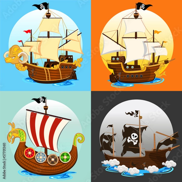 Fototapeta Pirate Ship Collection Set