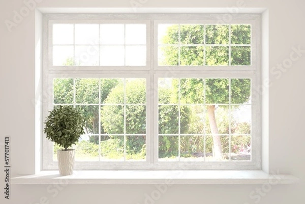 Obraz Summer view in window. 3D illustration