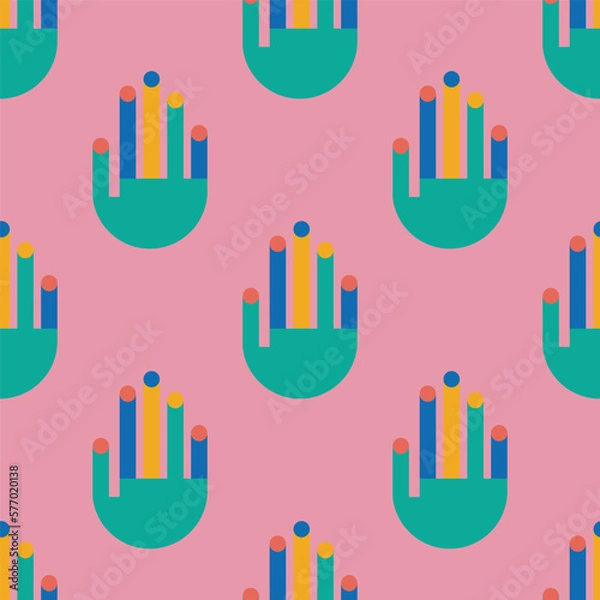 Fototapeta Abstract colorful Hands. Geometric minimal design. Modern colored Vector illustration.  Square seamless Pattern. Background, wallpaper