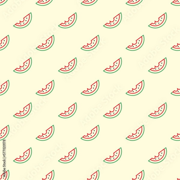 Fototapeta Juicy watermelon. Tasty berry slice. Cut in half. Minimalistic icon. Colorful graphic vector seamless pattern. Cartoon style, simple flat design. Trendy illustration. Equal interval