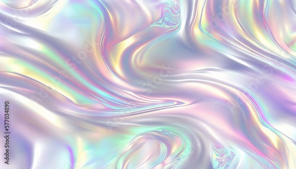 Fototapeta Seamless trendy iridescent rainbow foil texture. Soft holographic pastel unicorn marble background pattern. Modern pearlescent blurry abstract swirl illustration. Generative AI
