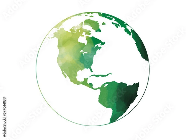 Obraz Green earth watercolor art hand drawing. Green Earth icon for environment concept. Transparent png background for Earth Day.