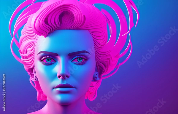Fototapeta Abstract synthwave style illustration of a female head, generated ai