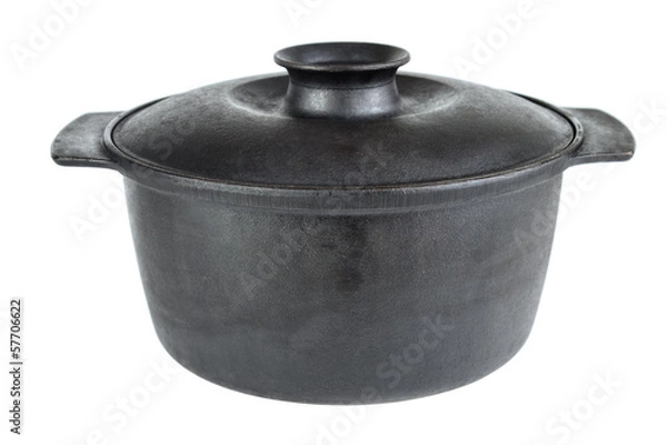 Obraz Old cast iron cooking pot , isolated on white