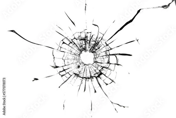 Obraz Shot hole, texture of cracks on the glass. Broken windshield. Damaged car window