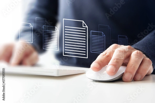 Obraz mano, mouse, digitale, gestione documenti