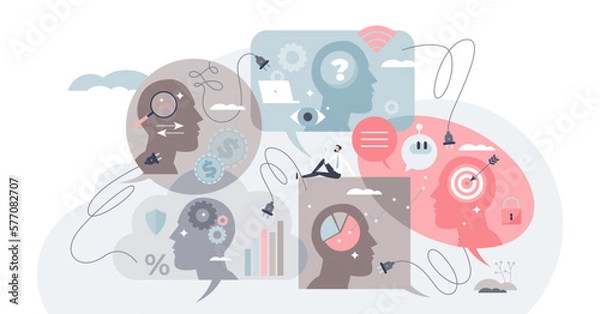 Fototapeta Diversity in tech as technology variety for data analysis tiny person concept, transparent background. Social research and communication using artificial intelligence.