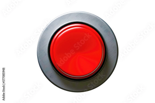 Fototapeta Red Button isolated on white, ready for clipping path. Created with Generative AI technology.