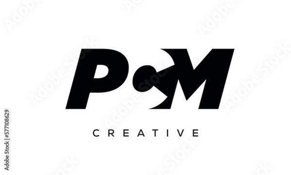 Fototapeta PCM letters negative space logo design. creative typography monogram vector