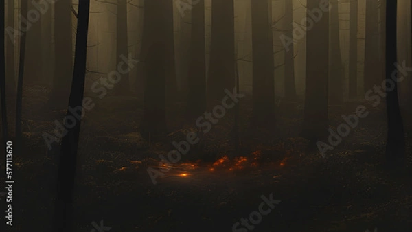 Fototapeta A Glimmer of Light On the Dark Forest Floor