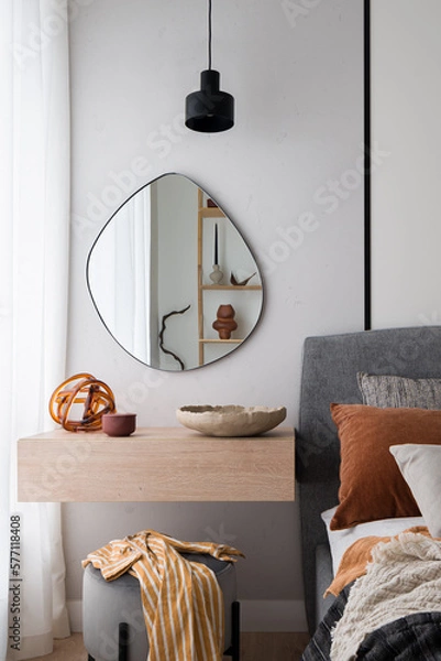 Obraz Modern mirror above dressing table in bedroom