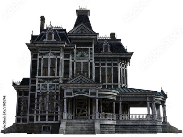 Obraz Run-down victorian mansion with boarded-up windows.