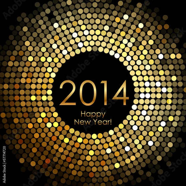 Obraz Vector - Happy New Year 2014 - gold disco lights frame