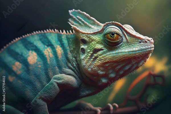 Obraz Green Chameleon close up.