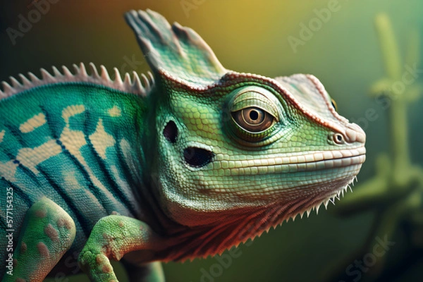 Obraz Green Chameleon close up.