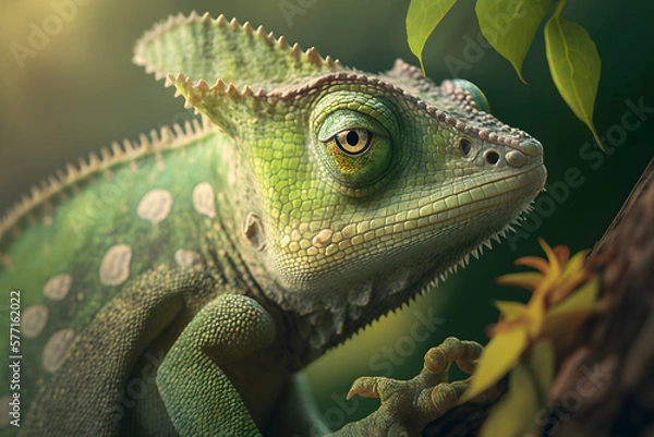 Obraz Green Chameleon close up.