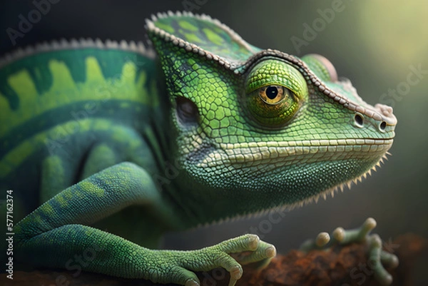 Obraz Green Chameleon close up.