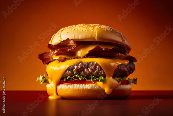 Fototapeta Appetizing hamburger ideal for advertisements with generative AI technology - Neutral background