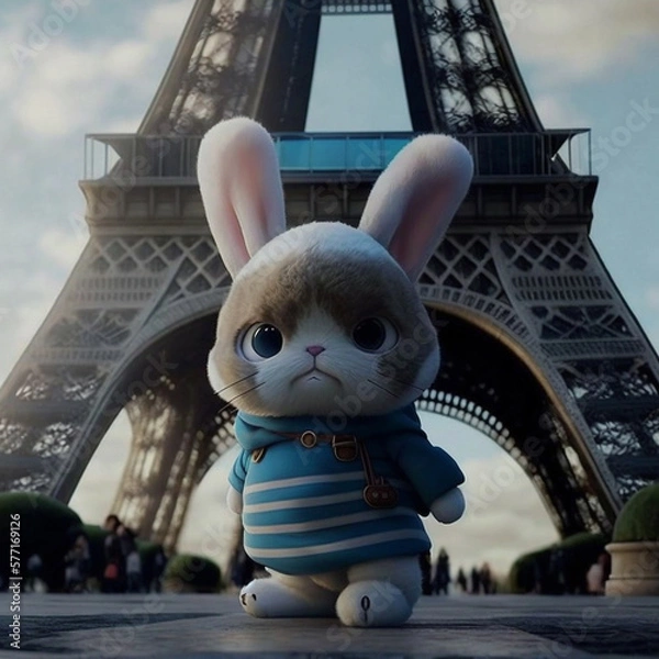 Fototapeta bunny in the eiffel tower