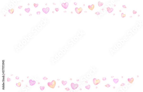 Fototapeta ハートが舞うキュートな水彩フレーム。