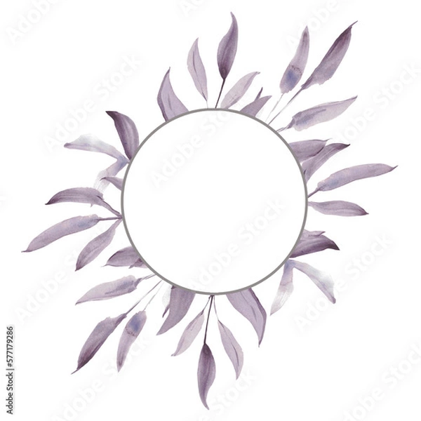 Fototapeta Frame. Watercolor purple leaves. A set elements on a white background. Tree leaf and branch.