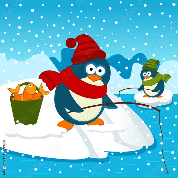Fototapeta Penguins are on fishing - vector illustration