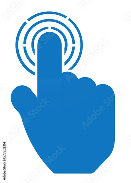 Fototapeta Click computer cursor, hand pointer clicking effect, vector illustration. Blue hand icon. Forefinger. Mouse icon on screen