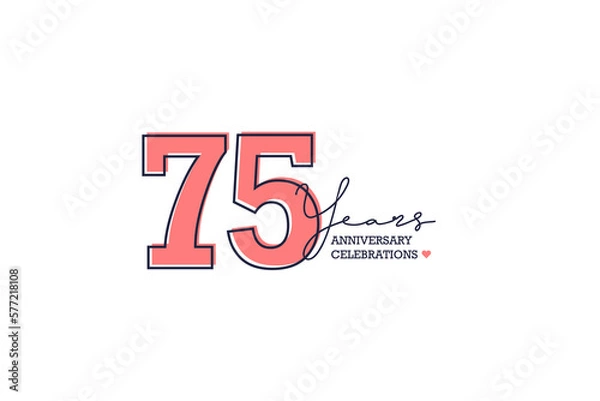 Fototapeta 75 years anniversary. Anniversary template design concept with pink color and black line, design for event, invitation card, greeting card, banner, poster, flyer, book cover and print. Vector Eps10