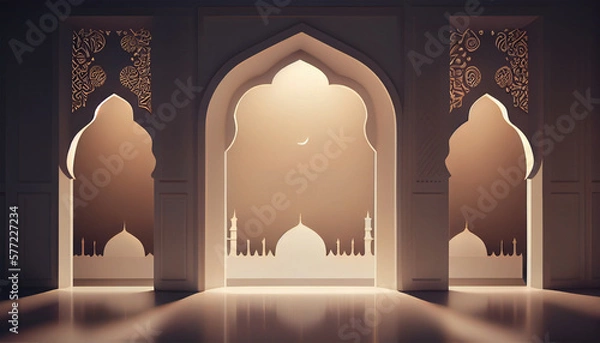 Fototapeta ramadan kareem background with mosque and lanterns. 3d illustration