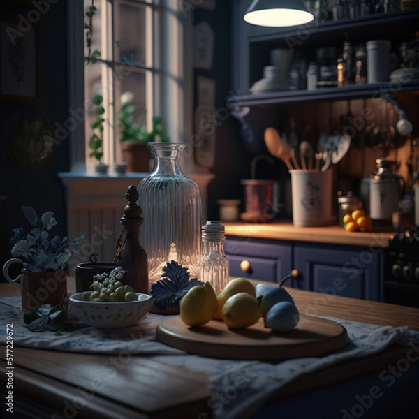 Fototapeta design of a kitchen and table, Generative AI