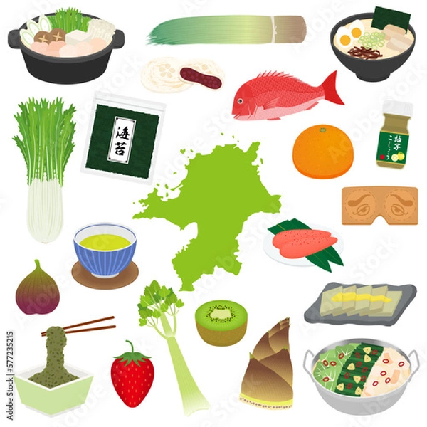 Obraz 福岡県の特産品のイラストセット