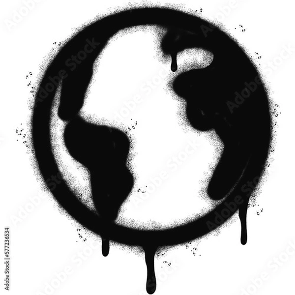 Fototapeta Spray Painted Graffiti World planet icon Sprayed isolated with a white background. graffiti globes of Earth with over spray in black over white.